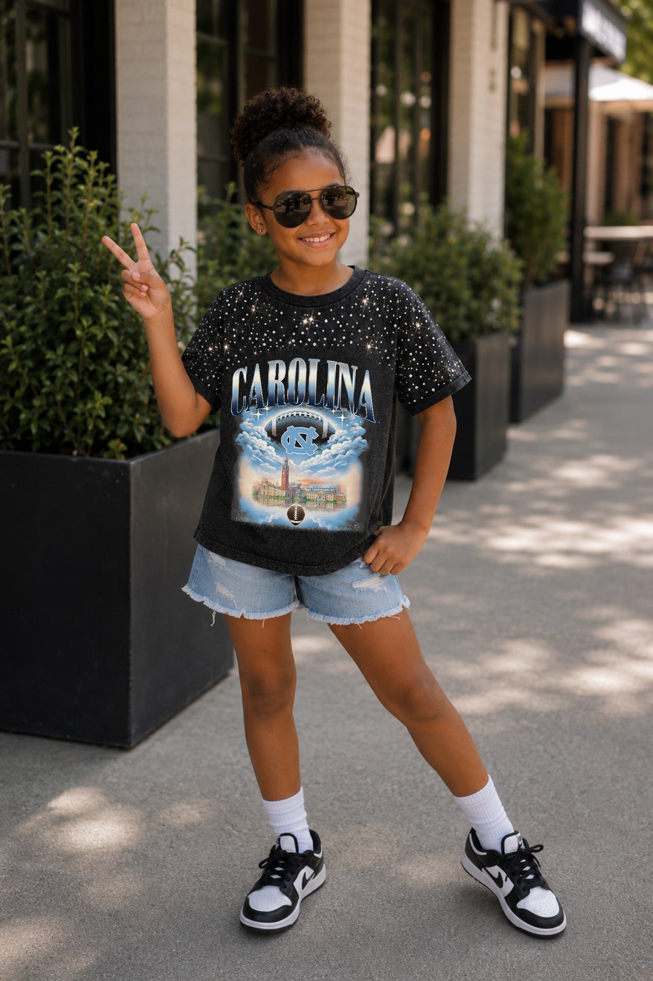NORTH CAROLINA TAR HEELS SKY'S THE LIMIT KIDS VINTAGE WASH RHINESTONE TEE