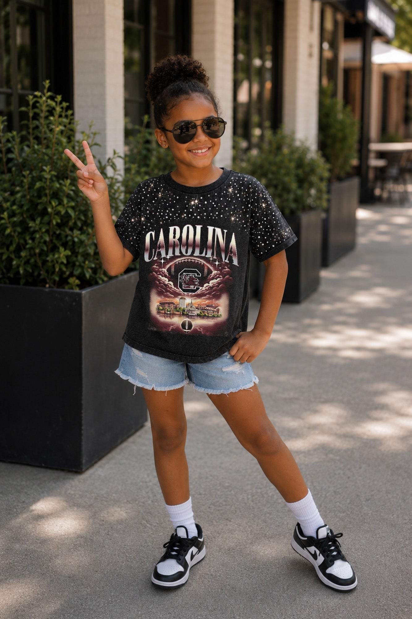 SOUTH CAROLINA GAMECOCKS SKY'S THE LIMIT KIDS VINTAGE WASH RHINESTONE TEE