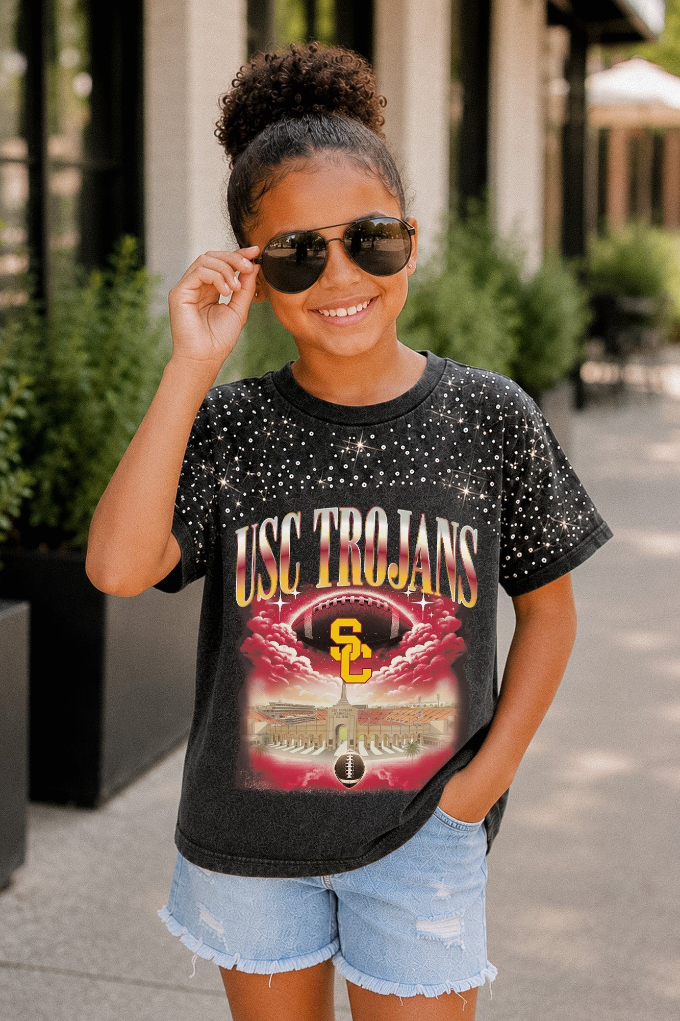 USC TROJANS SKY'S THE LIMIT KIDS VINTAGE WASH RHINESTONE TEE