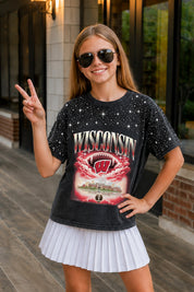WISCONSIN BADGERS SKY'S THE LIMIT KIDS VINTAGE WASH RHINESTONE TEE