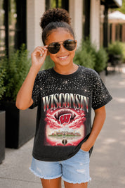 WISCONSIN BADGERS SKY'S THE LIMIT KIDS VINTAGE WASH RHINESTONE TEE