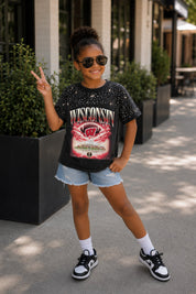 WISCONSIN BADGERS SKY'S THE LIMIT KIDS VINTAGE WASH RHINESTONE TEE