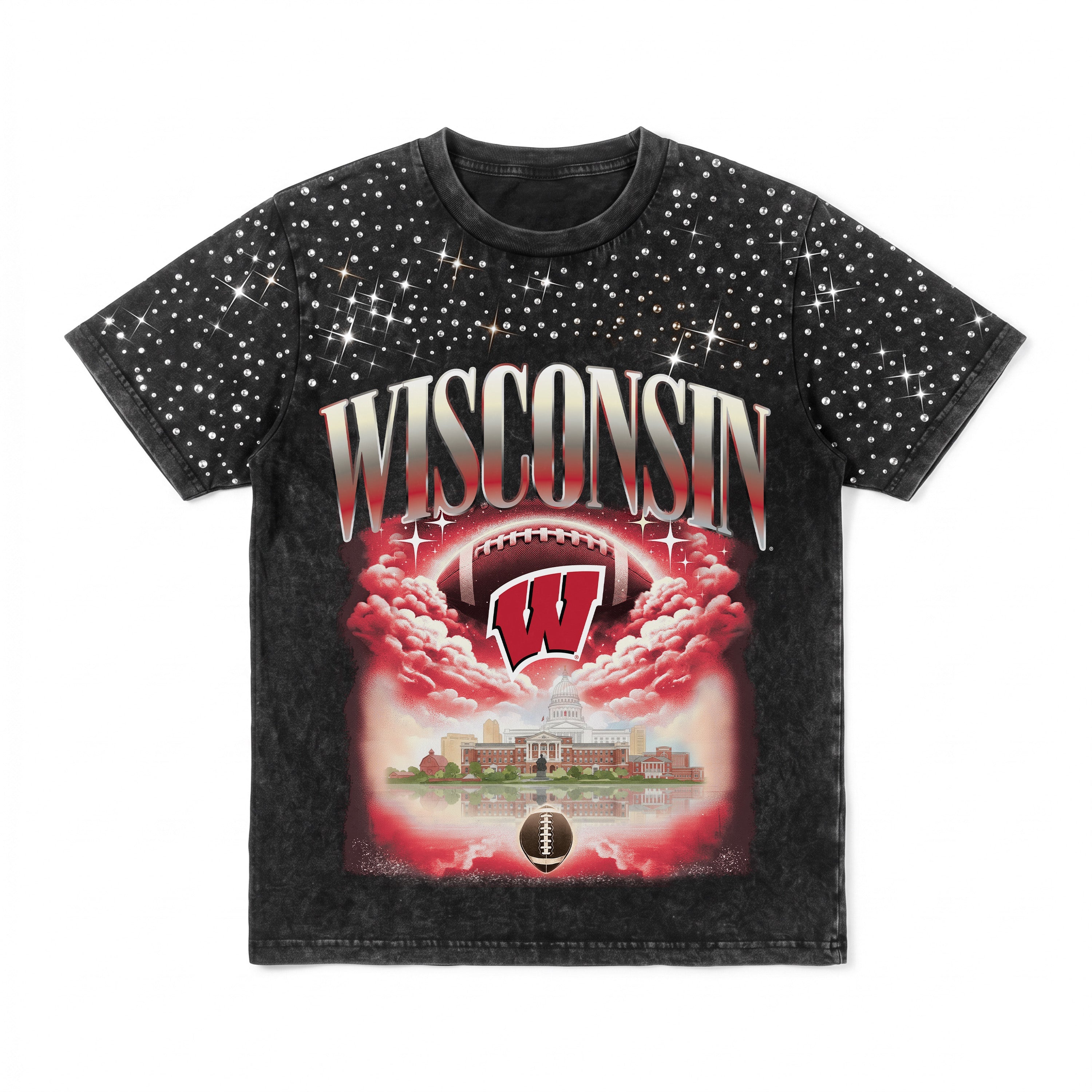 WISCONSIN BADGERS SKY'S THE LIMIT KIDS VINTAGE WASH RHINESTONE TEE