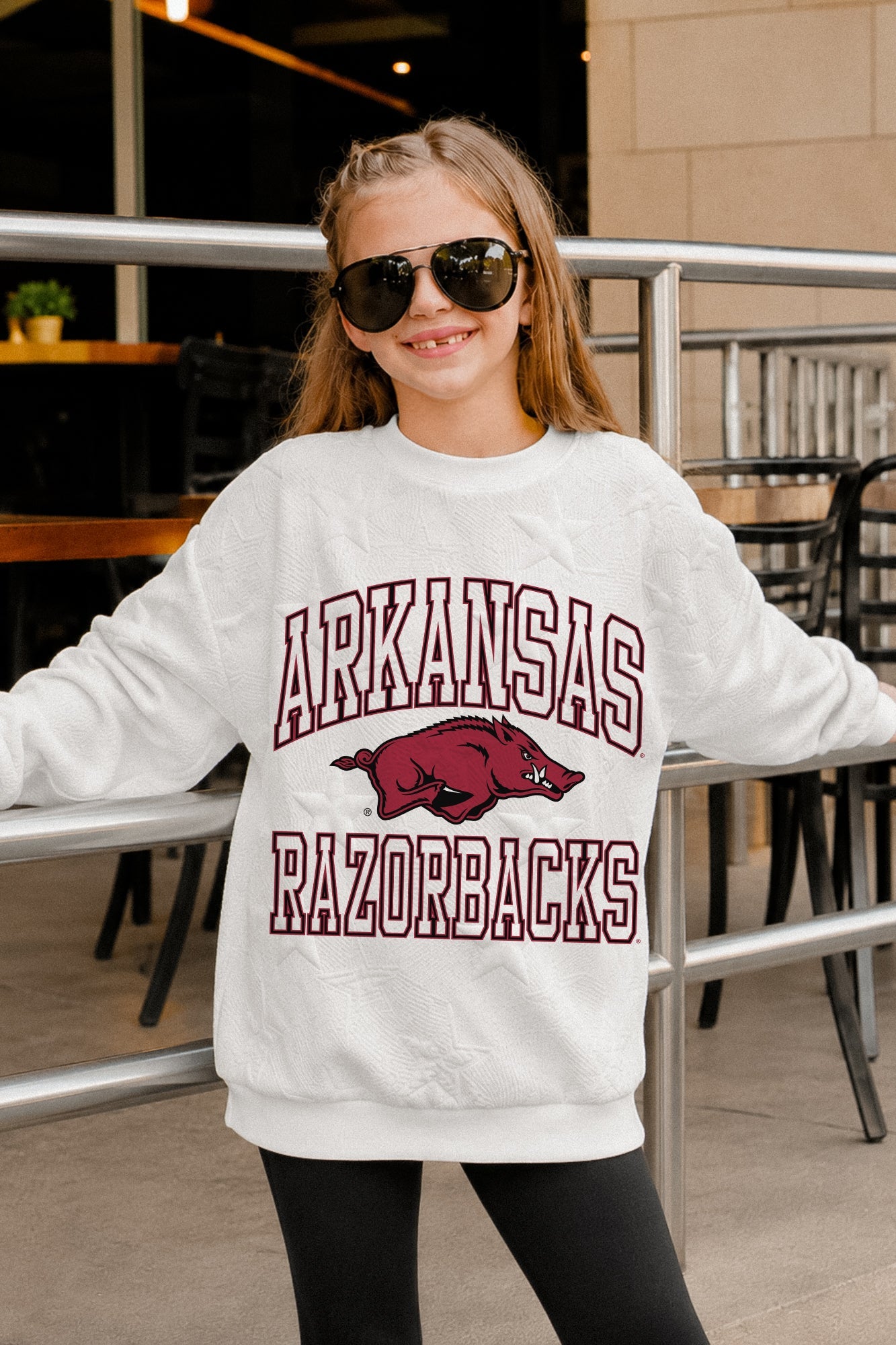 ARKANSAS RAZORBACKS BIG PLAY ENERGY KIDS EMBOSSED STAR CREWNECK