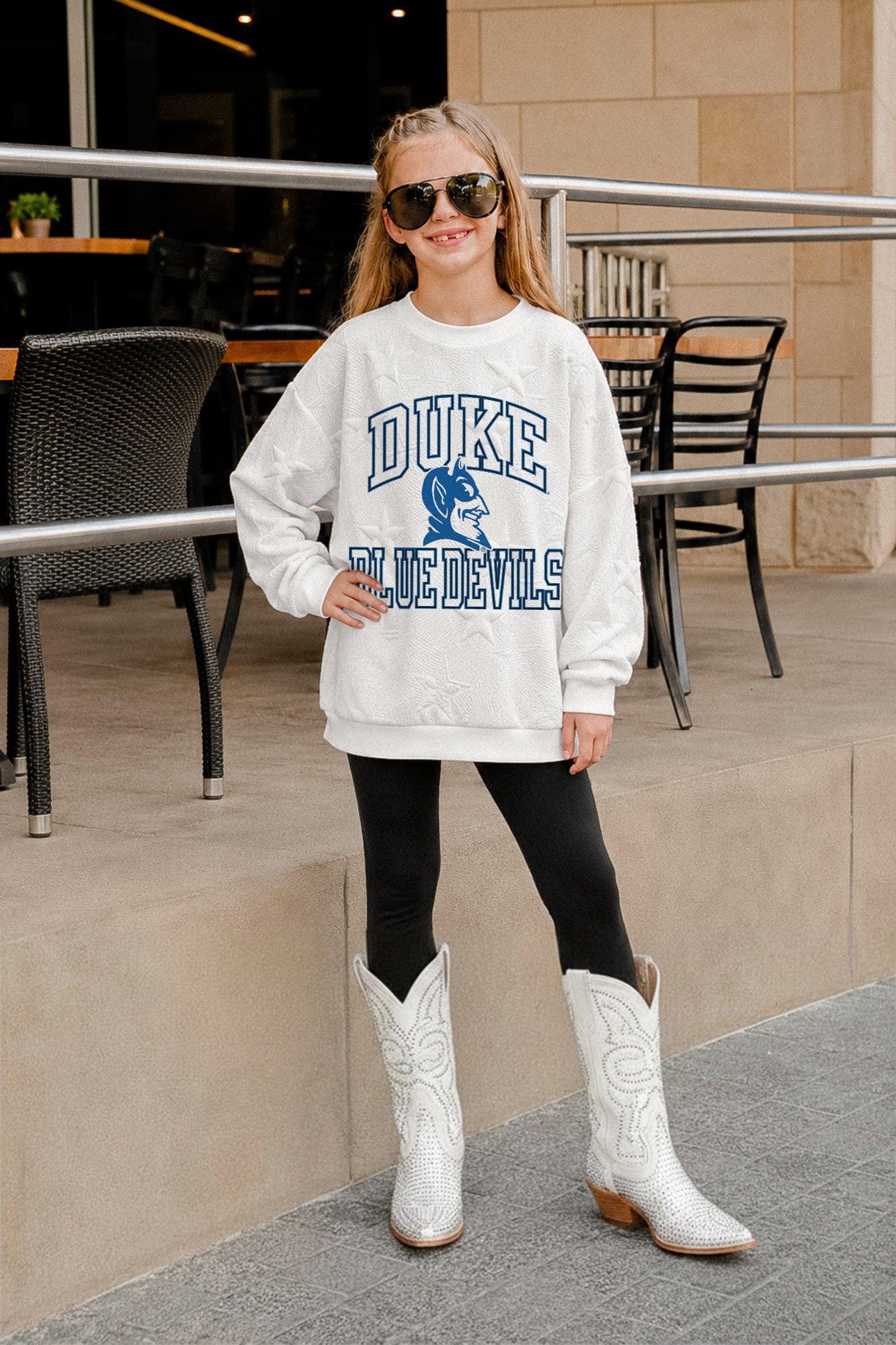 DUKE BLUE DEVILS BIG PLAY ENERGY KIDS EMBOSSED STAR CREWNECK