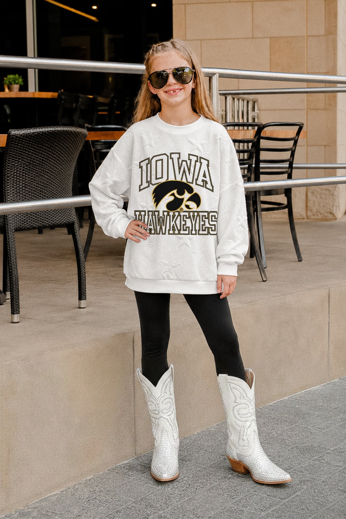 IOWA HAWKEYES BIG PLAY ENERGY KIDS EMBOSSED STAR CREWNECK