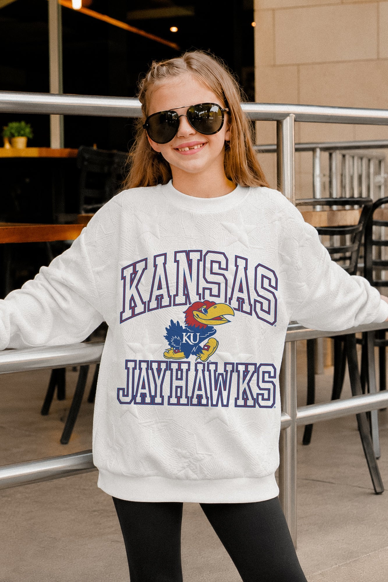 KANSAS JAYHAWKS BIG PLAY ENERGY KIDS EMBOSSED STAR CREWNECK