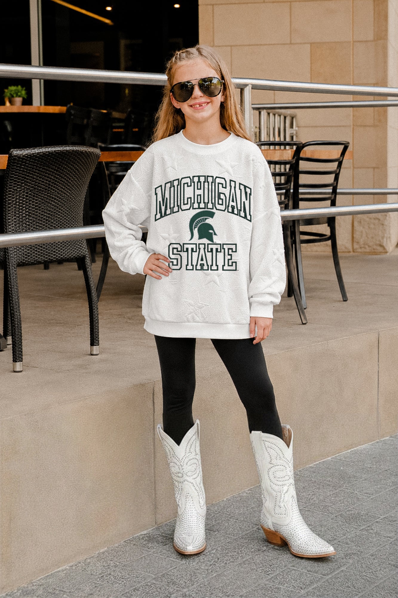 MICHIGAN STATE SPARTANS BIG PLAY ENERGY KIDS EMBOSSED STAR CREWNECK