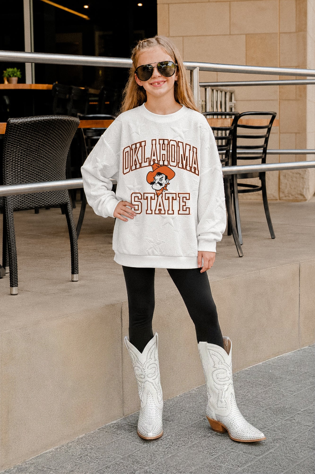 OKLAHOMA STATE COWBOYS BIG PLAY ENERGY KIDS EMBOSSED STAR CREWNECK