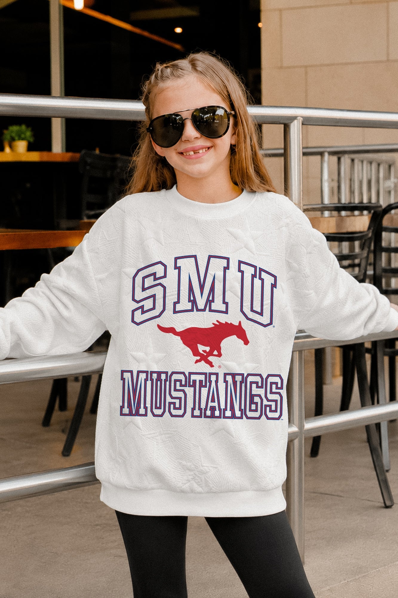 SMU MUSTANGS BIG PLAY ENERGY KIDS EMBOSSED STAR CREWNECK