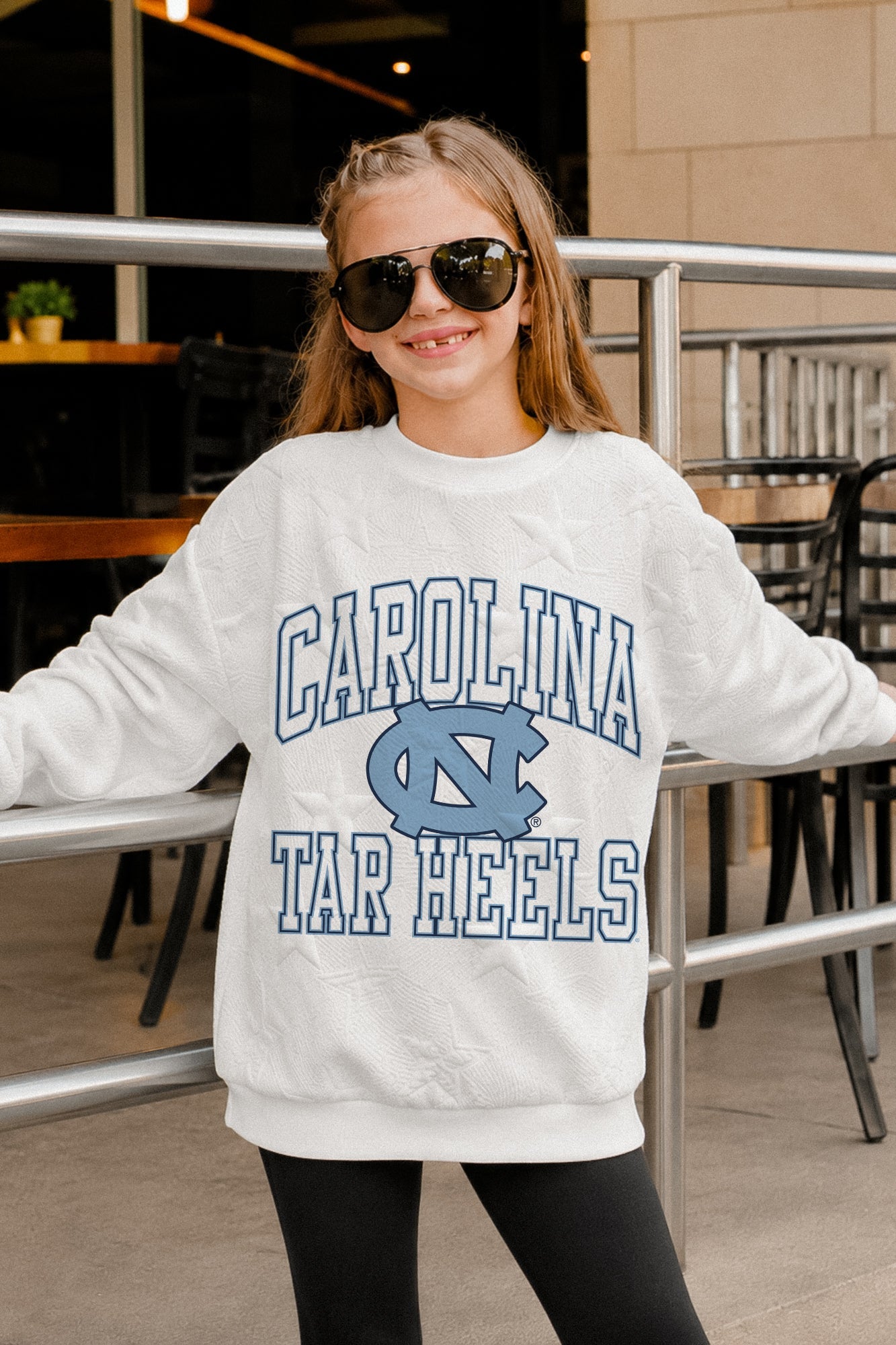 NORTH CAROLINA TAR HEELS BIG PLAY ENERGY KIDS EMBOSSED STAR CREWNECK
