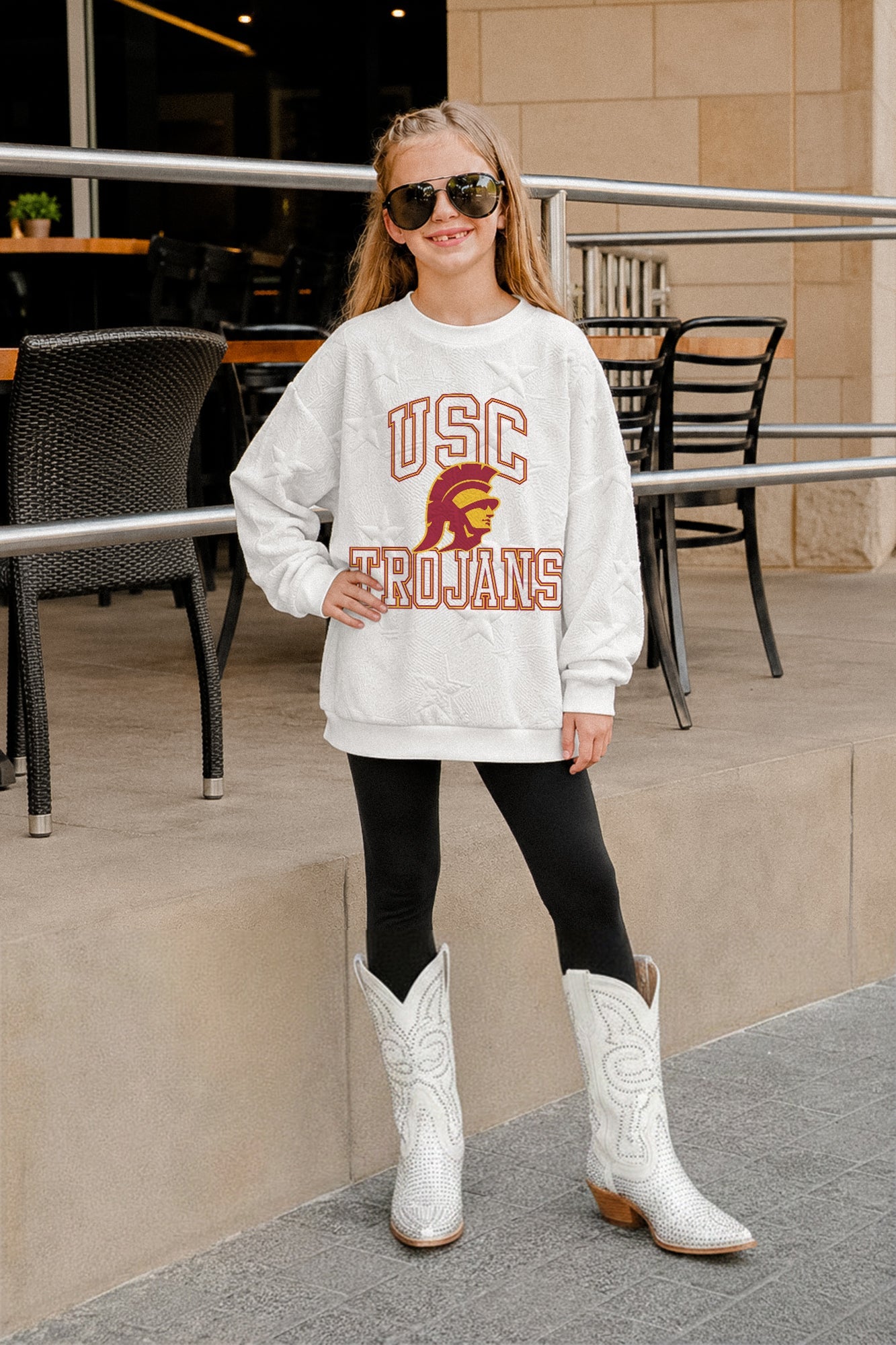 USC TROJANS BIG PLAY ENERGY KIDS EMBOSSED STAR CREWNECK