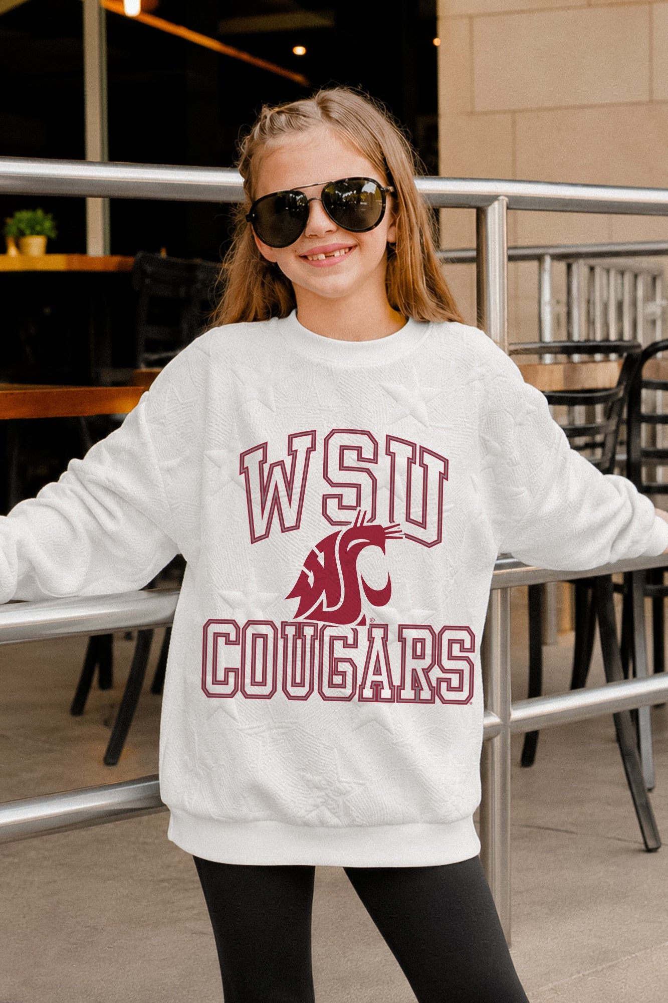 WASHINGTON STATE COUGARS BIG PLAY ENERGY KIDS EMBOSSED STAR CREWNECK