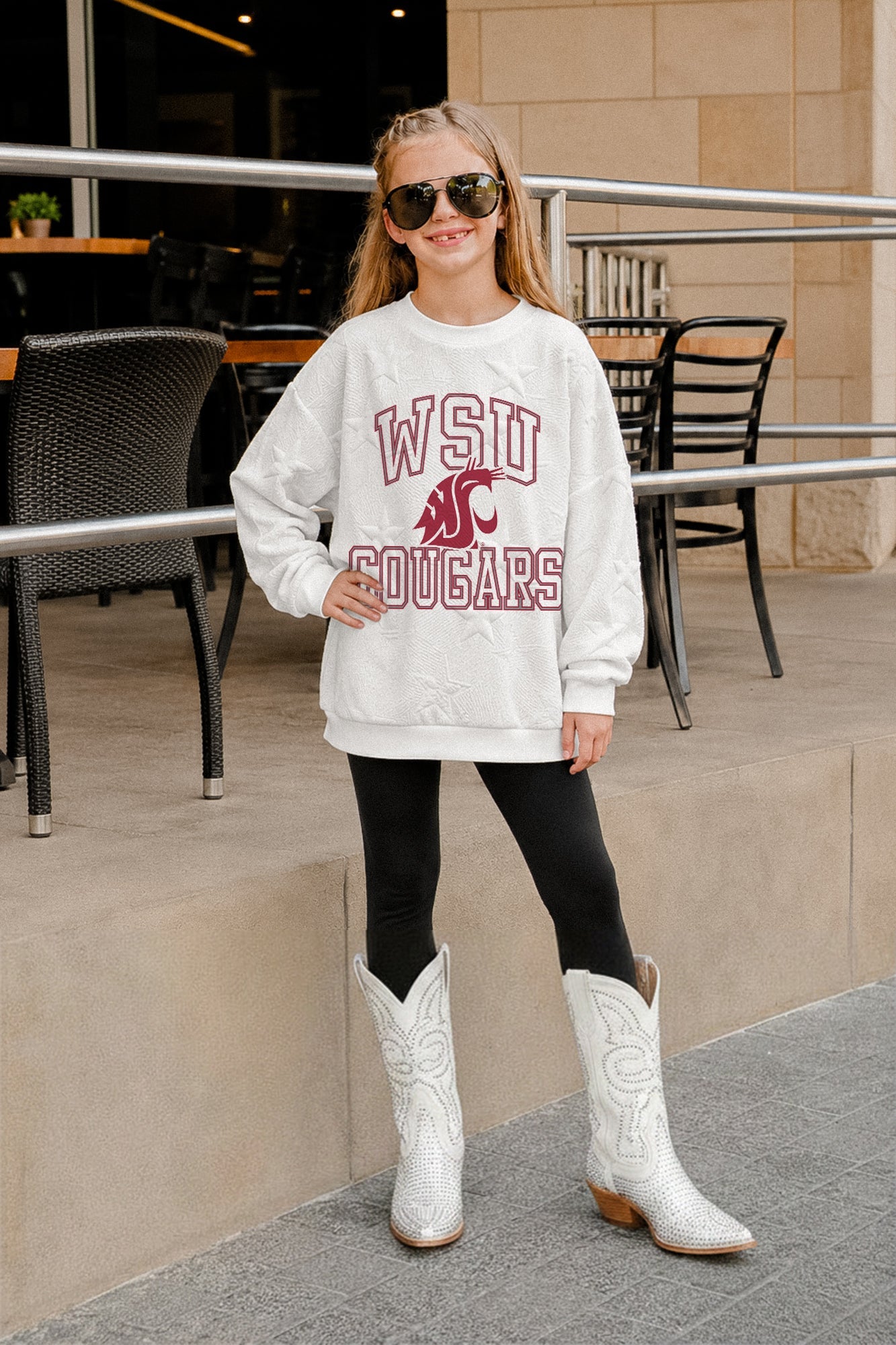 WASHINGTON STATE COUGARS BIG PLAY ENERGY KIDS EMBOSSED STAR CREWNECK