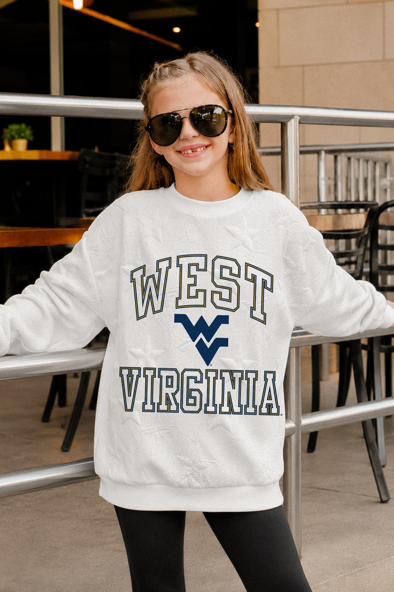WEST VIRGINIA MOUNTAINEERS BIG PLAY ENERGY KIDS EMBOSSED STAR CREWNECK