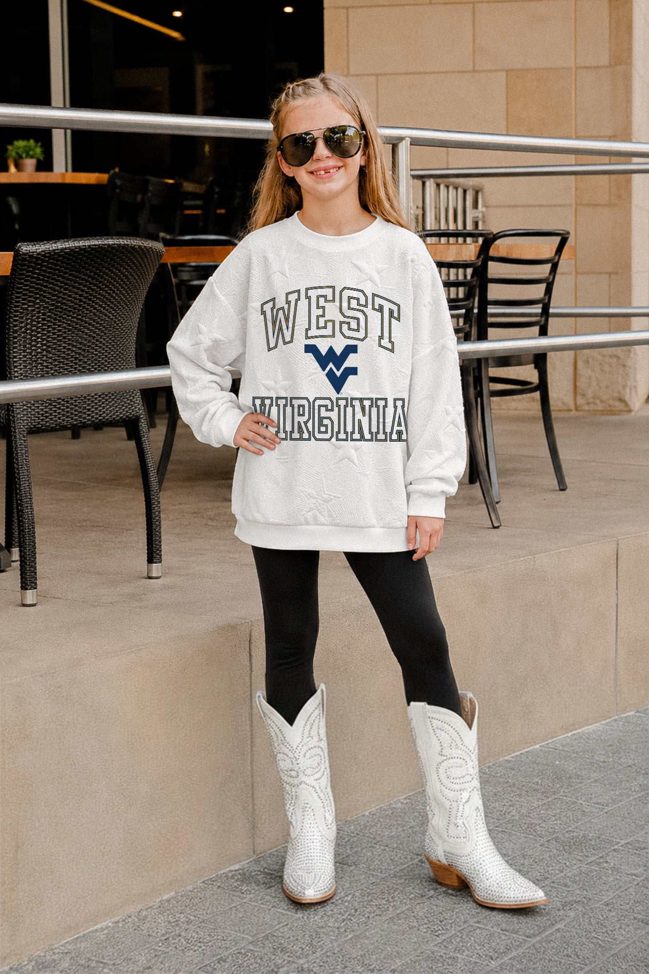 WEST VIRGINIA MOUNTAINEERS BIG PLAY ENERGY KIDS EMBOSSED STAR CREWNECK