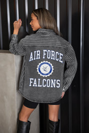 AIR FORCE FALCONS STYLES THE LIMIT MICRO-RHINESTONE DENIM OVERSHIRT IN BLACK