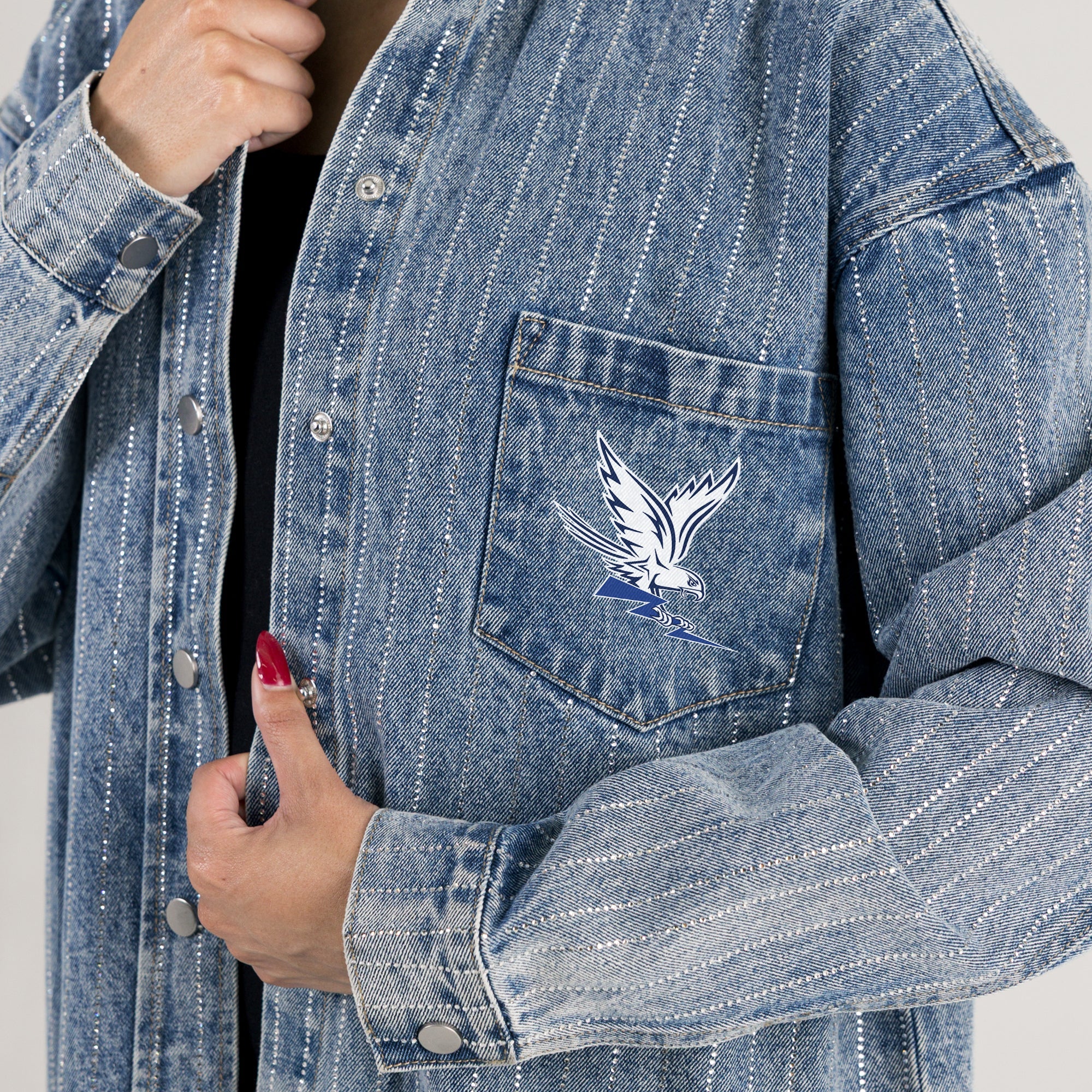 AIR FORCE FALCONS STYLES THE LIMIT MICRO-RHINESTONE DENIM OVERSHIRT