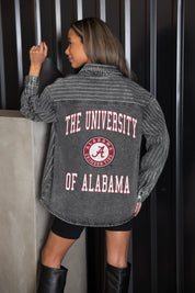 ALABAMA CRIMSON TIDE STYLES THE LIMIT MICRO-RHINESTONE DENIM OVERSHIRT IN BLACK