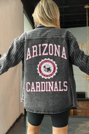 ARIZONA CARDINALS STYLES THE LIMIT MICRO-RHINESTONE DENIM OVERSHIRT IN BLACK
