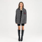 ARKANSAS RAZORBACKS STYLES THE LIMIT MICRO-RHINESTONE DENIM OVERSHIRT IN BLACK