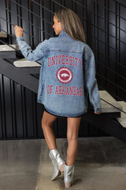 ARKANSAS RAZORBACKS STYLES THE LIMIT MICRO-RHINESTONE DENIM OVERSHIRT