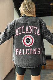 ATLANTA FALCONS STYLES THE LIMIT MICRO-RHINESTONE DENIM OVERSHIRT IN BLACK