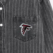 ATLANTA FALCONS STYLES THE LIMIT MICRO-RHINESTONE DENIM OVERSHIRT IN BLACK