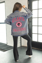 ATLANTA FALCONS STYLES THE LIMIT MICRO-RHINESTONE DENIM OVERSHIRT