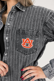 AUBURN TIGERS STYLES THE LIMIT MICRO-RHINESTONE DENIM OVERSHIRT IN BLACK