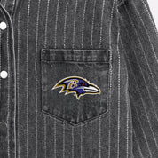 BALTIMORE RAVENS STYLES THE LIMIT MICRO-RHINESTONE DENIM OVERSHIRT IN BLACK
