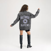 BALTIMORE RAVENS STYLES THE LIMIT MICRO-RHINESTONE DENIM OVERSHIRT IN BLACK