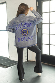 BALTIMORE RAVENS STYLES THE LIMIT MICRO-RHINESTONE DENIM OVERSHIRT