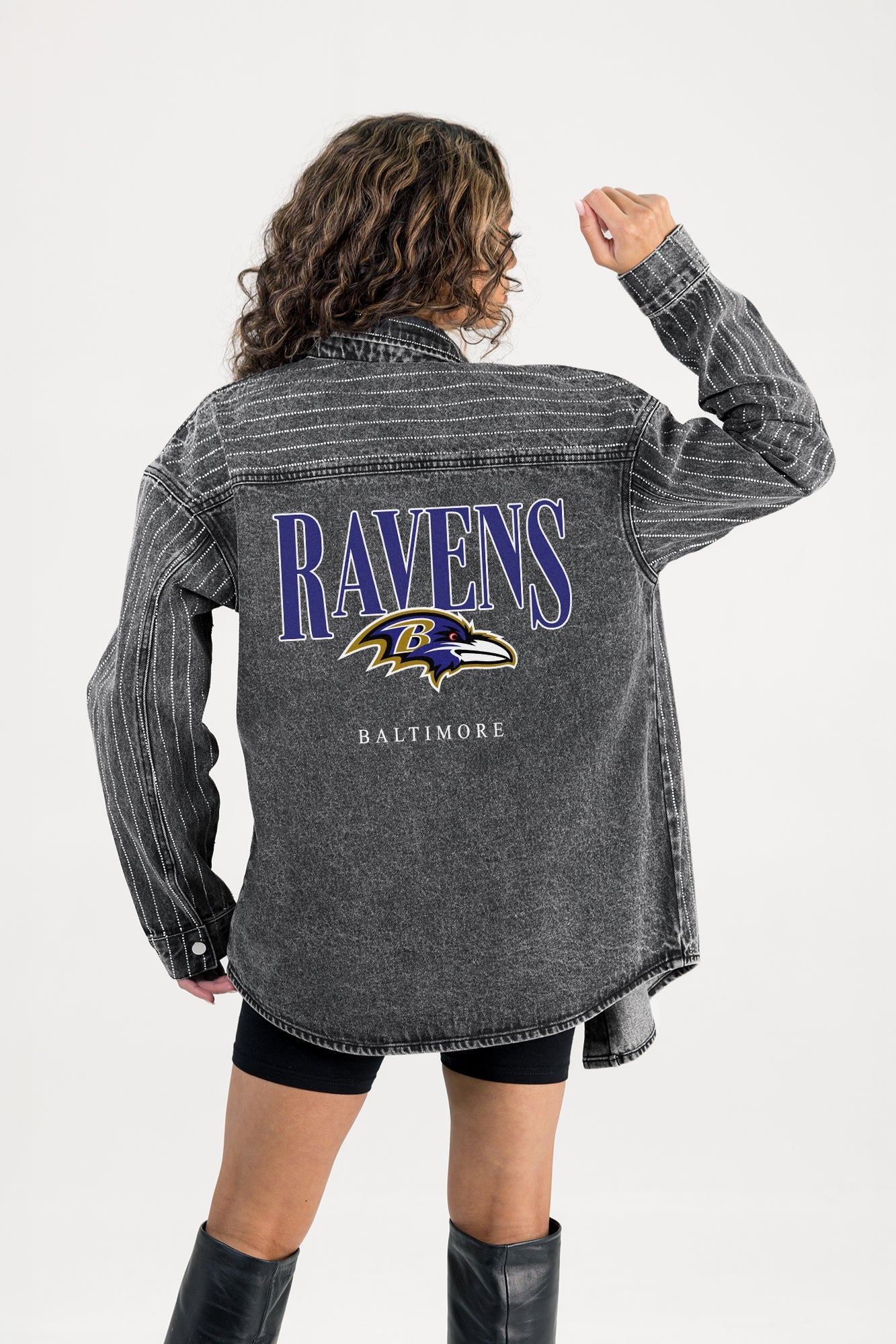 BALTIMORE RAVENS END ZONE ENERGY MICRO-RHINESTONE OVERSHIRT BY RANDI MAHOMES