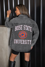 BOISE STATE BRONCOS STYLES THE LIMIT MICRO-RHINESTONE DENIM OVERSHIRT IN BLACK