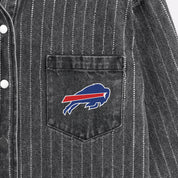 BUFFALO BILLS STYLES THE LIMIT MICRO-RHINESTONE DENIM OVERSHIRT IN BLACK
