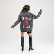 BUFFALO BILLS STYLES THE LIMIT MICRO-RHINESTONE DENIM OVERSHIRT IN BLACK