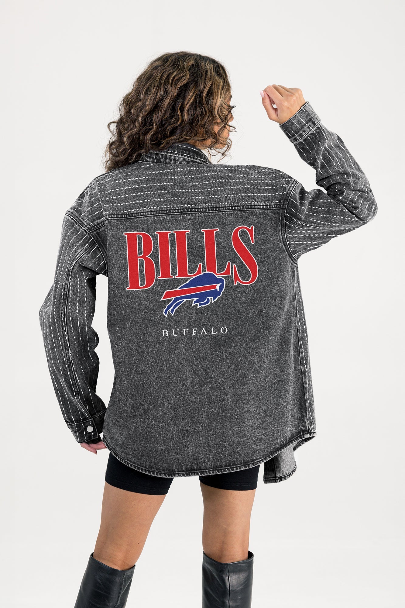 BUFFALO BILLS END ZONE ENERGY MICRO-RHINESTONE OVERSHIRT BY RANDI MAHOMES