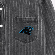 CAROLINA PANTHERS STYLES THE LIMIT MICRO-RHINESTONE DENIM OVERSHIRT IN BLACK