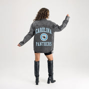 CAROLINA PANTHERS STYLES THE LIMIT MICRO-RHINESTONE DENIM OVERSHIRT IN BLACK