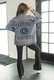 CAROLINA PANTHERS STYLES THE LIMIT MICRO-RHINESTONE DENIM OVERSHIRT