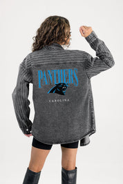 CAROLINA PANTHERS END ZONE ENERGY MICRO-RHINESTONE OVERSHIRT BY RANDI MAHOMES