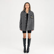 CENTRAL FLORIDA KNIGHTS STYLES THE LIMIT MICRO-RHINESTONE DENIM OVERSHIRT IN BLACK
