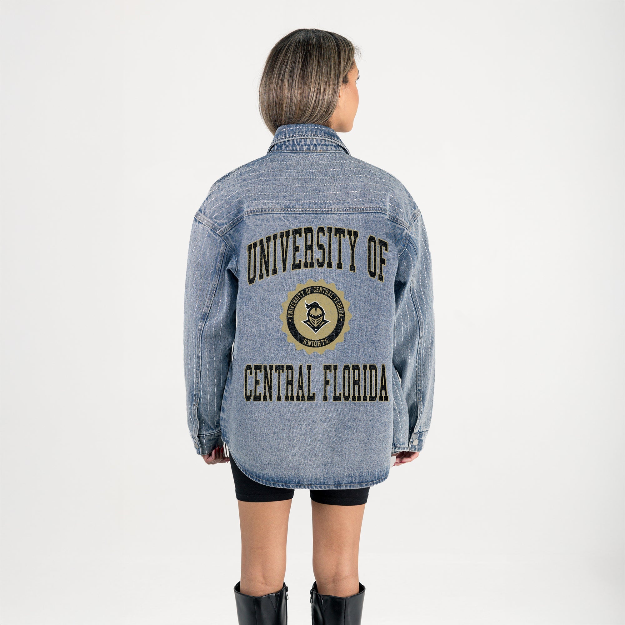 CENTRAL FLORIDA KNIGHTS STYLES THE LIMIT MICRO-RHINESTONE DENIM OVERSHIRT