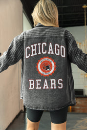 CHICAGO BEARS STYLES THE LIMIT MICRO-RHINESTONE DENIM OVERSHIRT IN BLACK