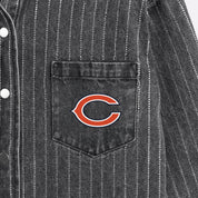 CHICAGO BEARS STYLES THE LIMIT MICRO-RHINESTONE DENIM OVERSHIRT IN BLACK