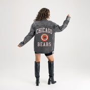 CHICAGO BEARS STYLES THE LIMIT MICRO-RHINESTONE DENIM OVERSHIRT IN BLACK