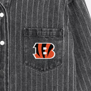 CINCINNATI BENGALS STYLES THE LIMIT MICRO-RHINESTONE DENIM OVERSHIRT IN BLACK