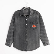 CINCINNATI BENGALS STYLES THE LIMIT MICRO-RHINESTONE DENIM OVERSHIRT IN BLACK