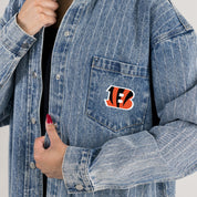CINCINNATI BENGALS STYLES THE LIMIT MICRO-RHINESTONE DENIM OVERSHIRT
